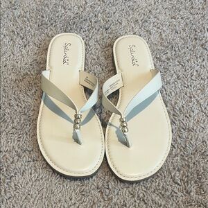 Splendid Samara Cream Thong Sandals with Gold Beads
